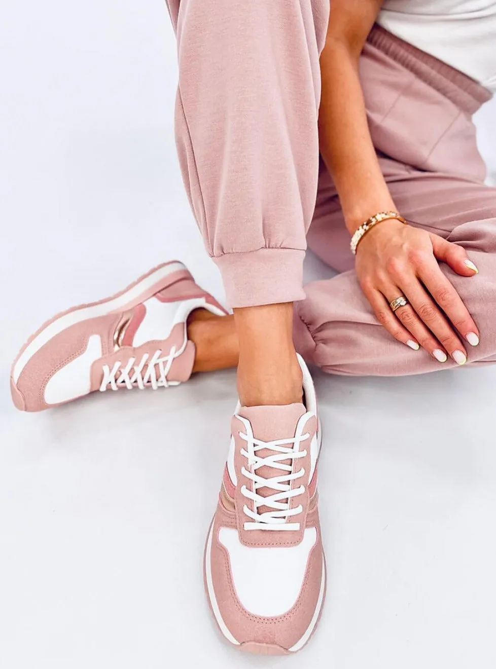 TEEK - Pink White Gold Laced Sneakers