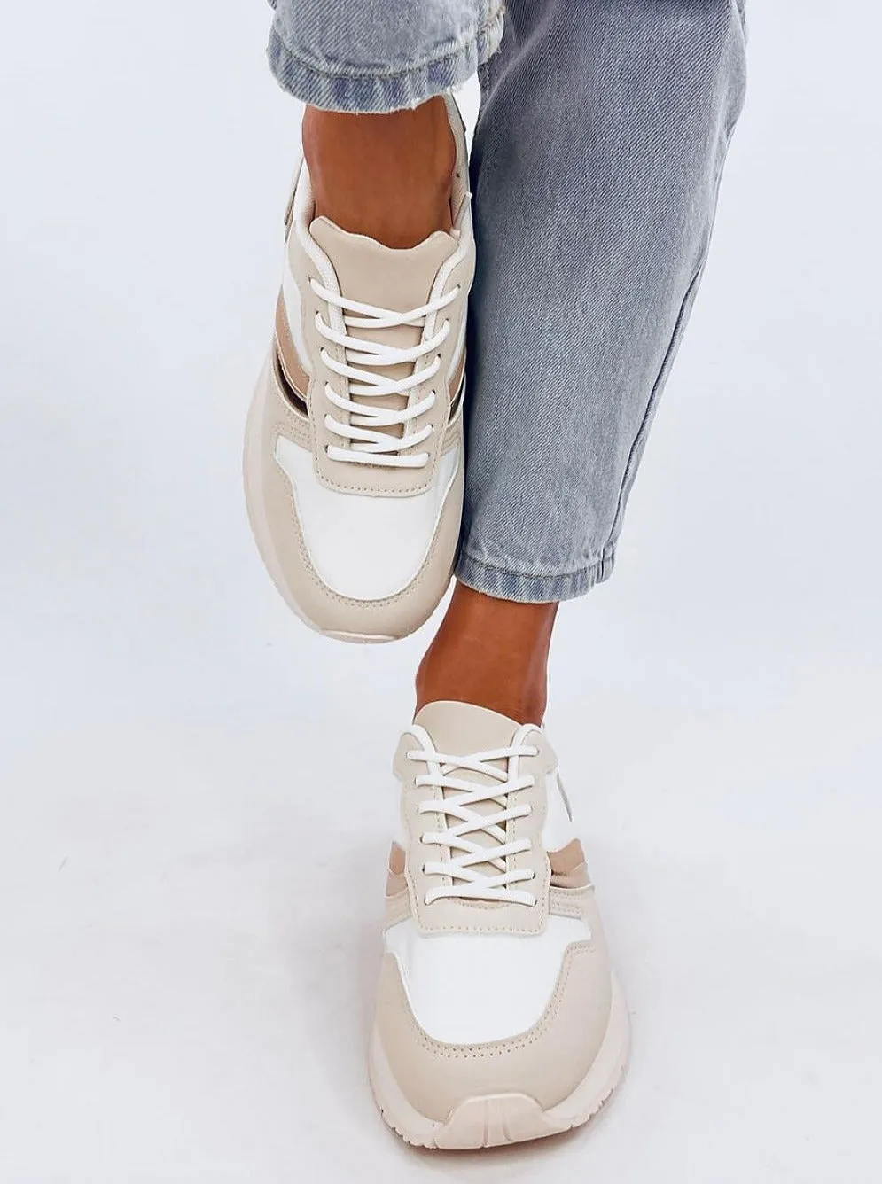 TEEK - White Beige Gold Laced Sneakers