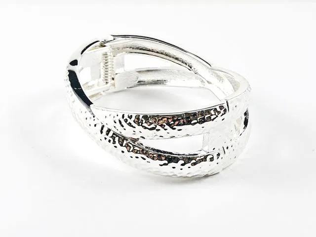 Unique Modern Large Criss Cross Hammered Design Fashion Bangle