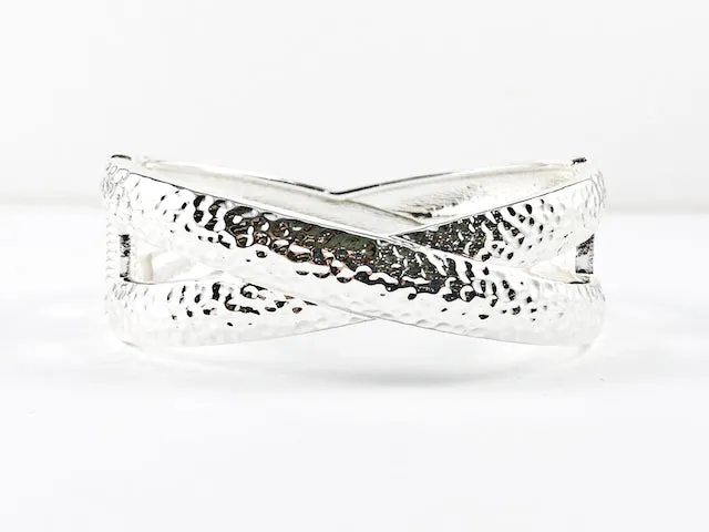 Unique Modern Large Criss Cross Hammered Design Fashion Bangle