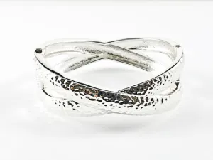 Unique Modern Large Criss Cross Hammered Design Fashion Bangle