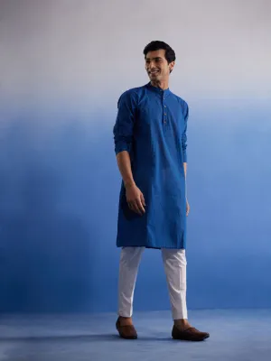 VASTRAMAY Blue Handloom Cotton Kurta Pyjama