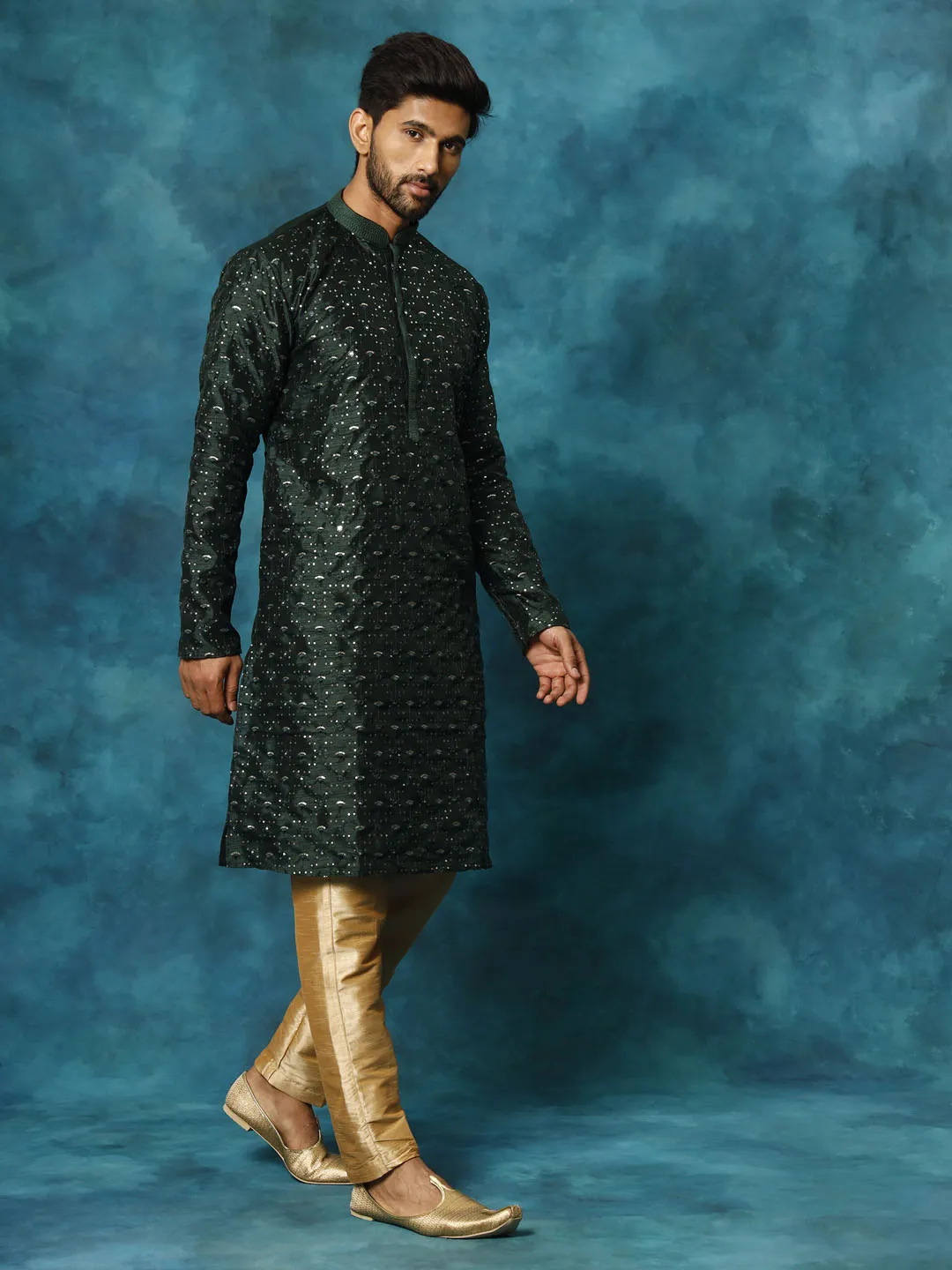 VASTRAMAY Men's Silk Blend Kurta Pyjama Set