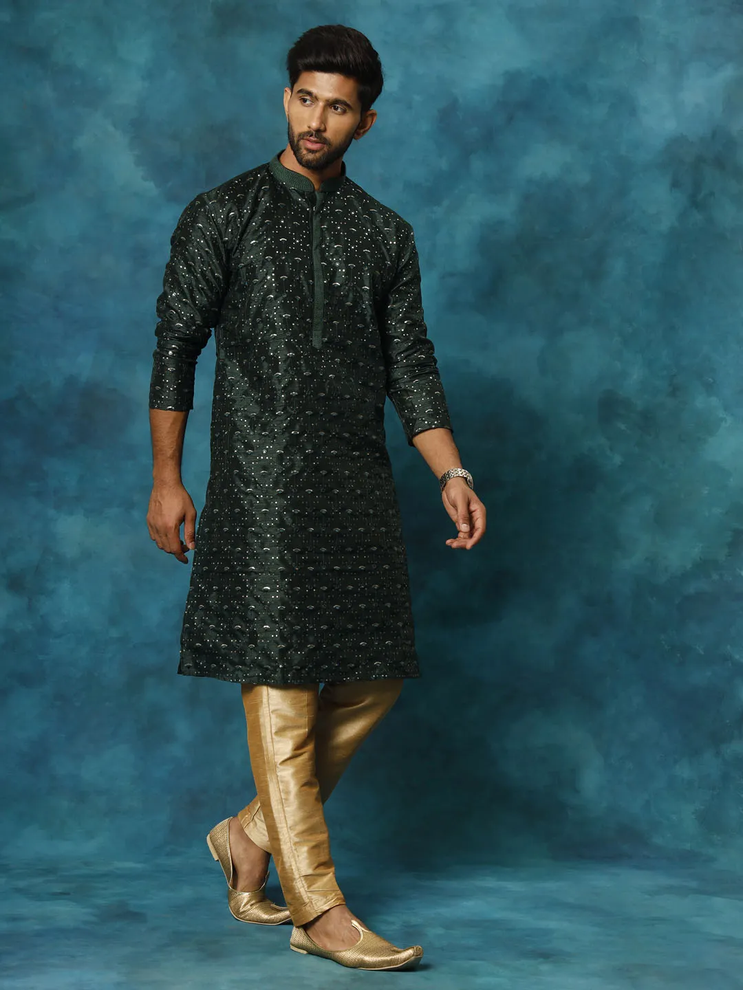 VASTRAMAY Men's Silk Blend Kurta Pyjama Set