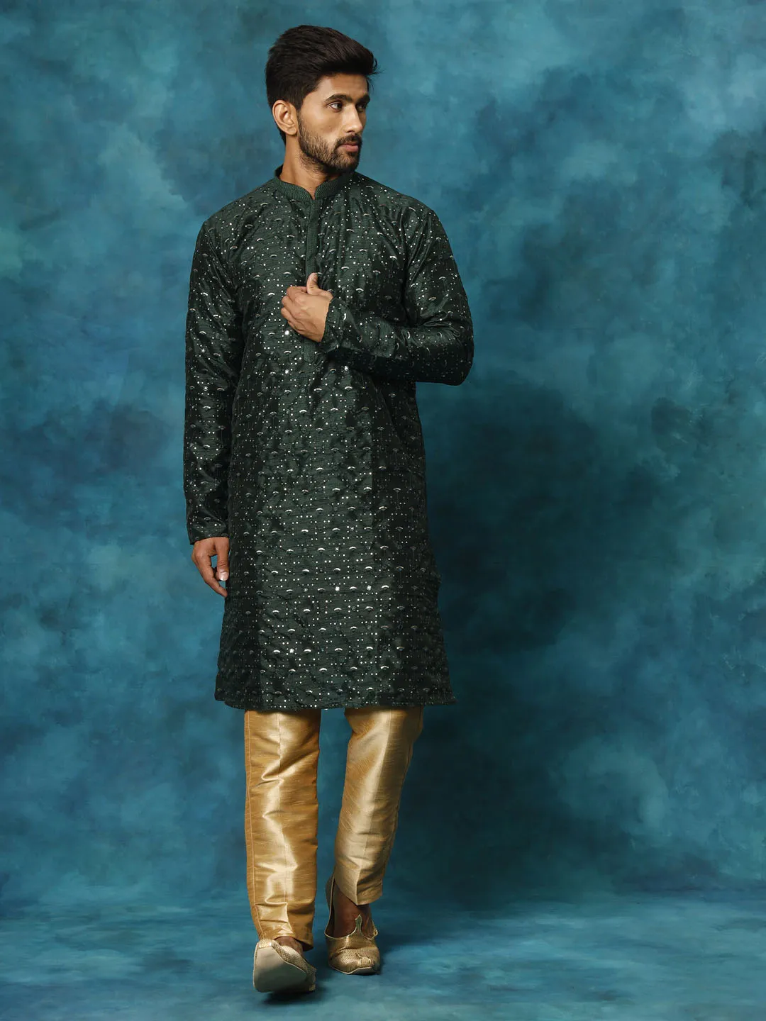 VASTRAMAY Men's Silk Blend Kurta Pyjama Set