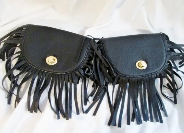 Vegan FRINGE TASSLE Running Bumbag Fanny Pack Waist Belt Bag Case Pouch BLACK Sack