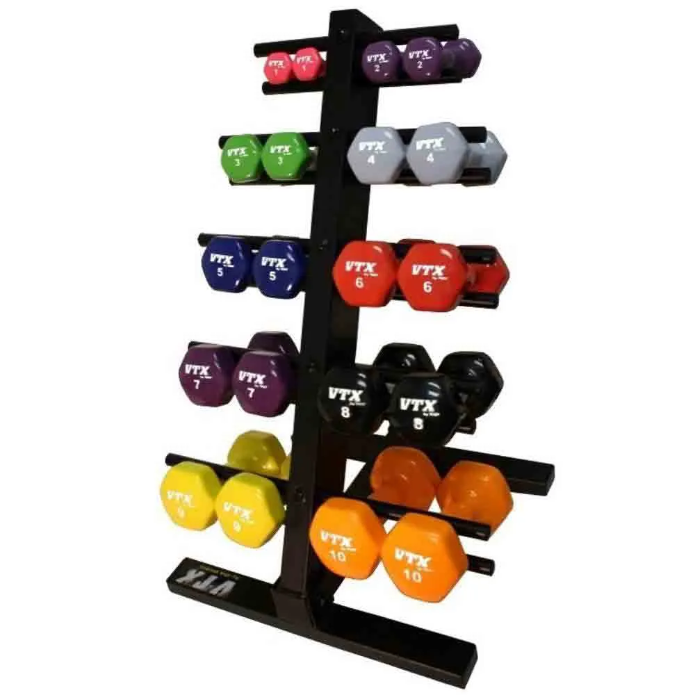 VTX 1 lb to 10 lb Vinyl Aerobic Dumbbell Set & Rack