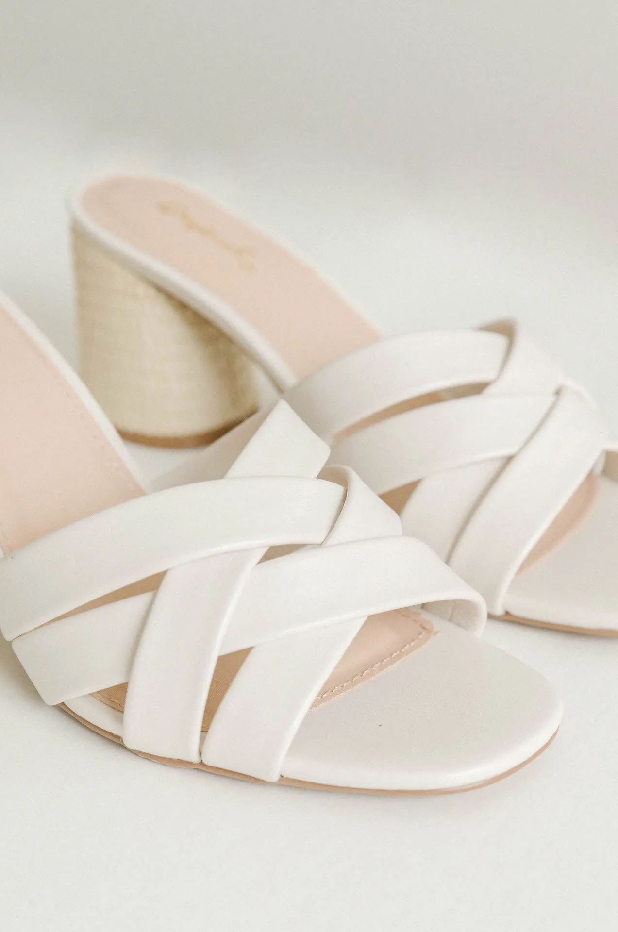 White Leather Criss Cross Woven Heels