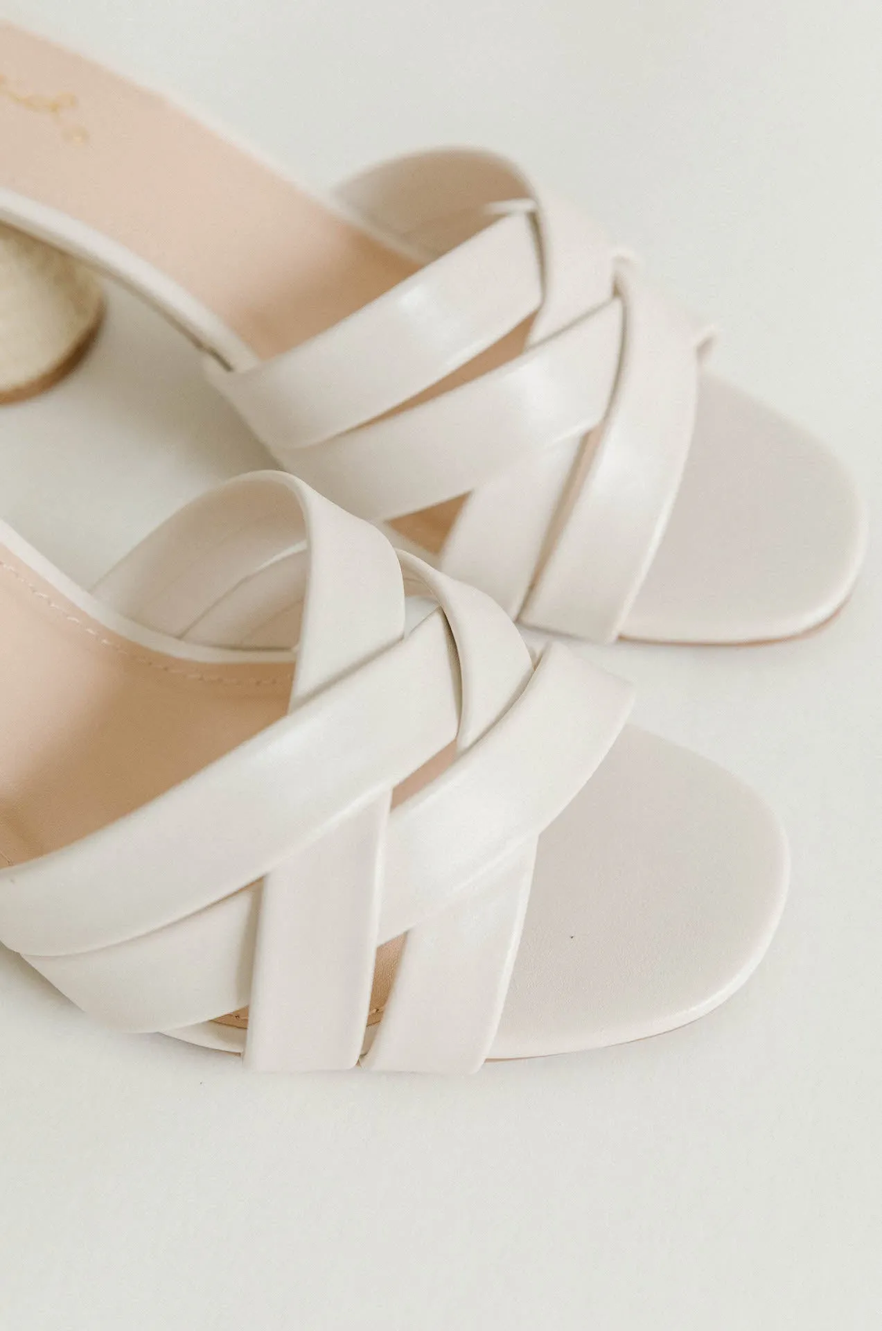 White Leather Criss Cross Woven Heels