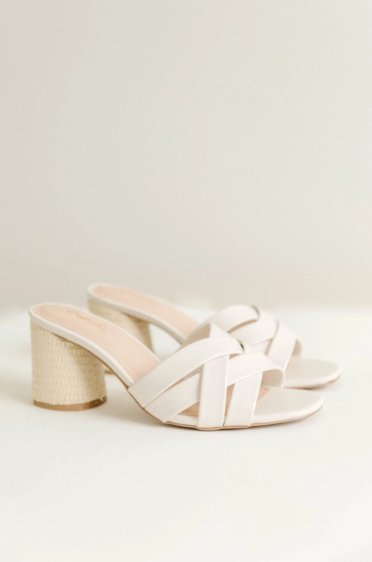 White Leather Criss Cross Woven Heels