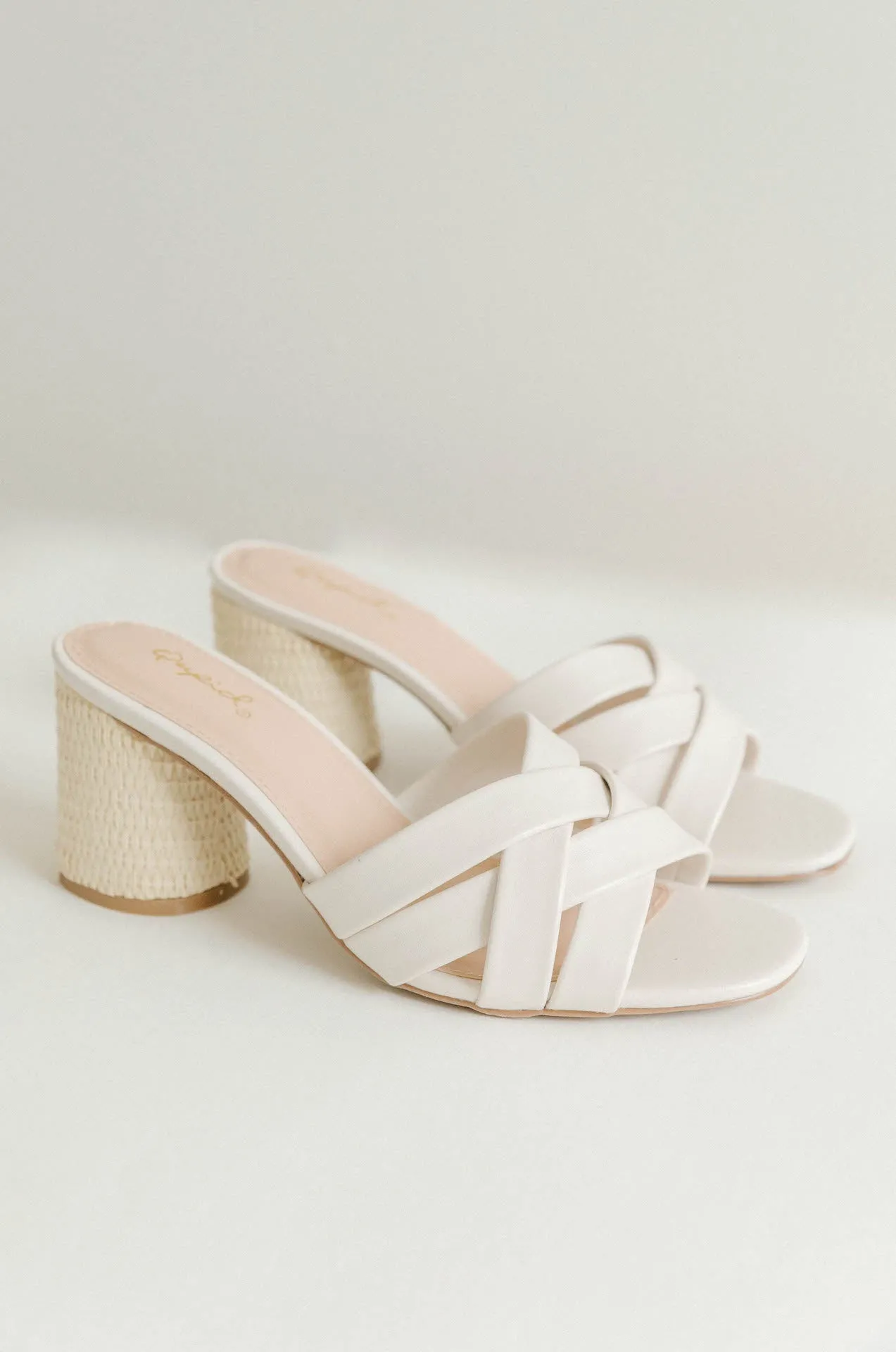 White Leather Criss Cross Woven Heels