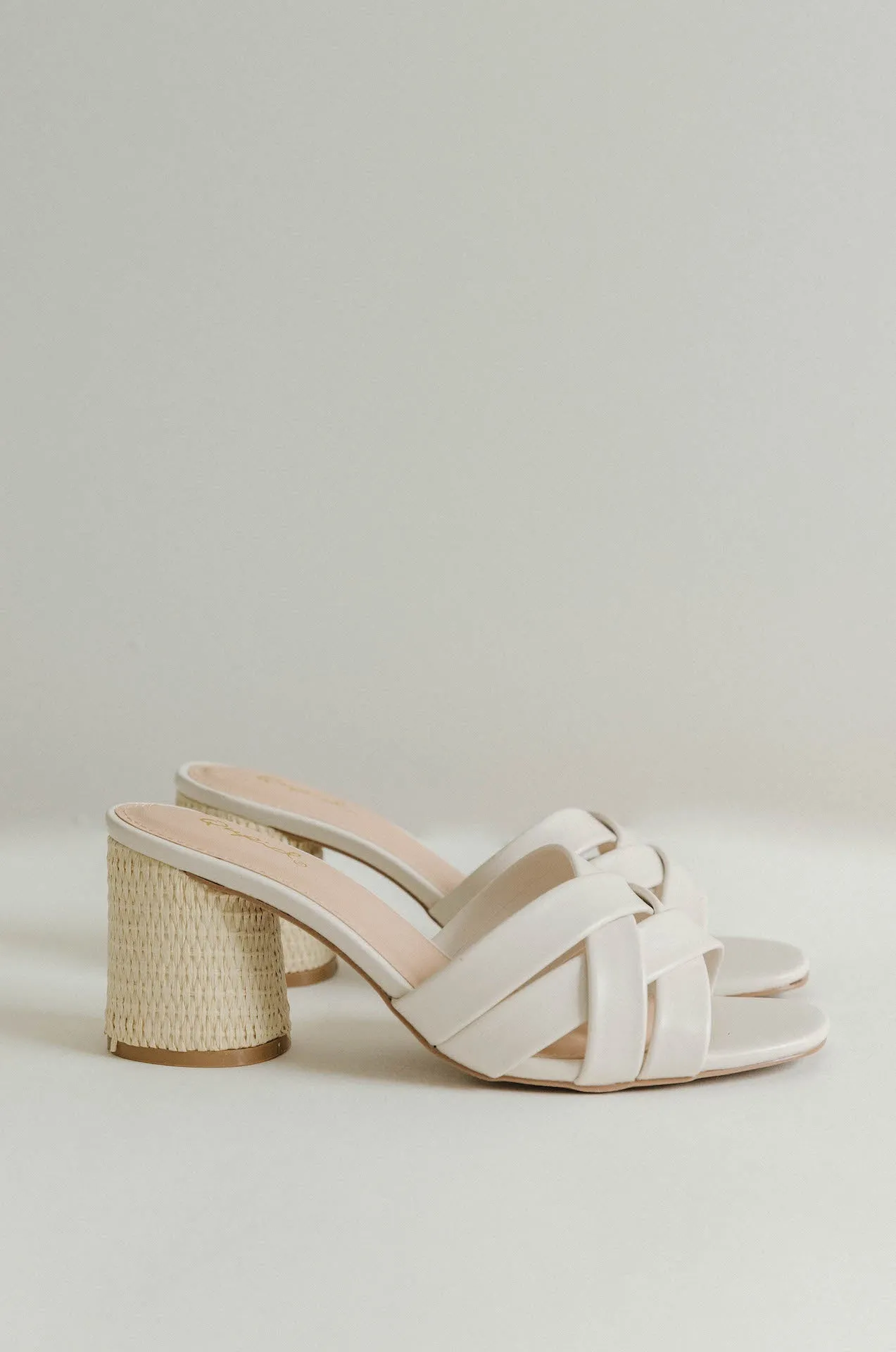 White Leather Criss Cross Woven Heels