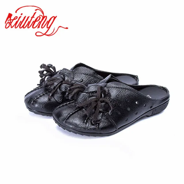 Women Sandals Summer Shoes 2017 New Female Fashion Soft Genuine Leather Hollow Out Moccasins mother shoes Flat sandals women