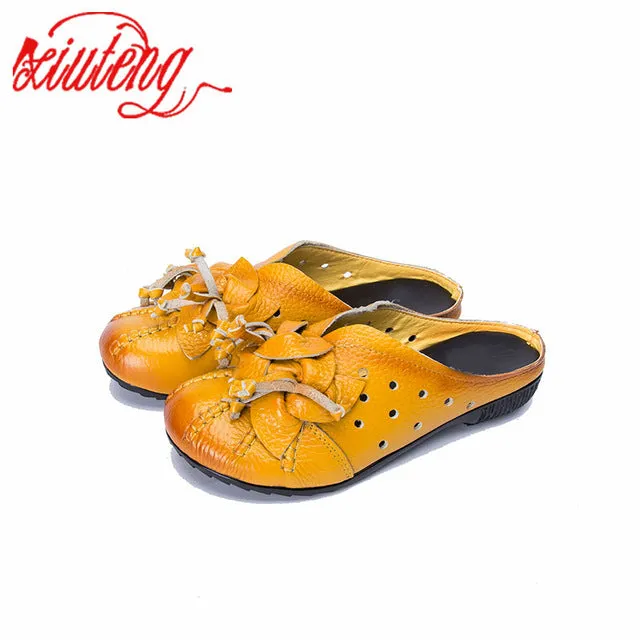 Women Sandals Summer Shoes 2017 New Female Fashion Soft Genuine Leather Hollow Out Moccasins mother shoes Flat sandals women