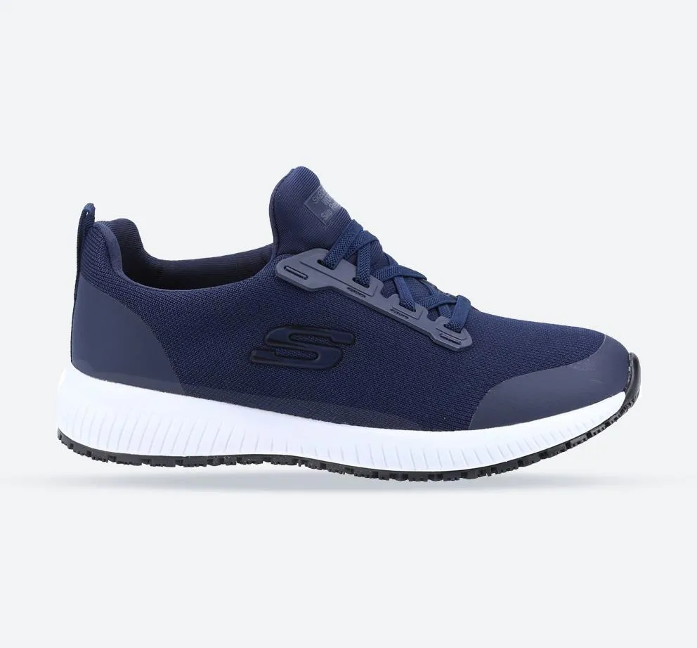 Women's Wide Fit Skechers 77222EC Squad SR Occupational Trainers - Navy