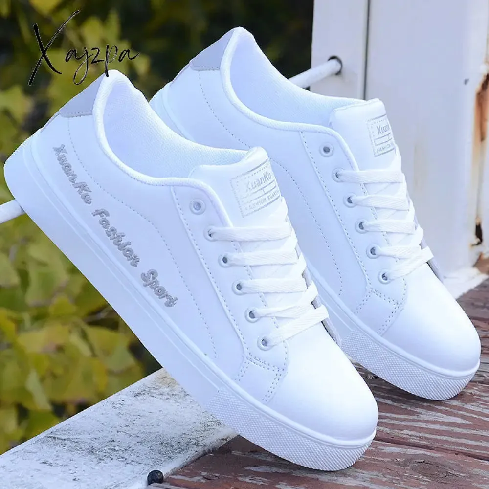 Xajzpa - Men Casual Shoes Lightweight Breathable Men White Shoes Flat Lace-Up Men Skateboarding Sneakers Business Travel Tenis Masculino