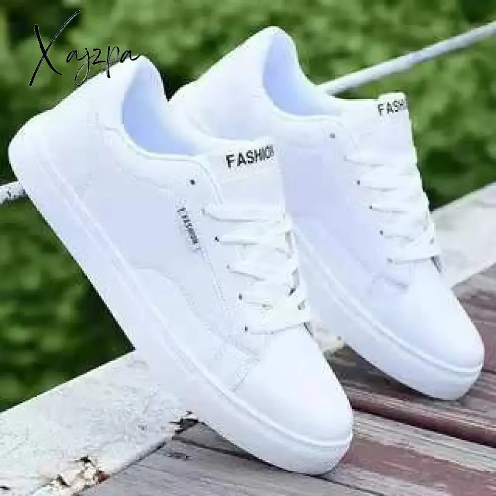 Xajzpa - Men Casual Shoes Lightweight Breathable Men White Shoes Flat Lace-Up Men Skateboarding Sneakers Business Travel Tenis Masculino