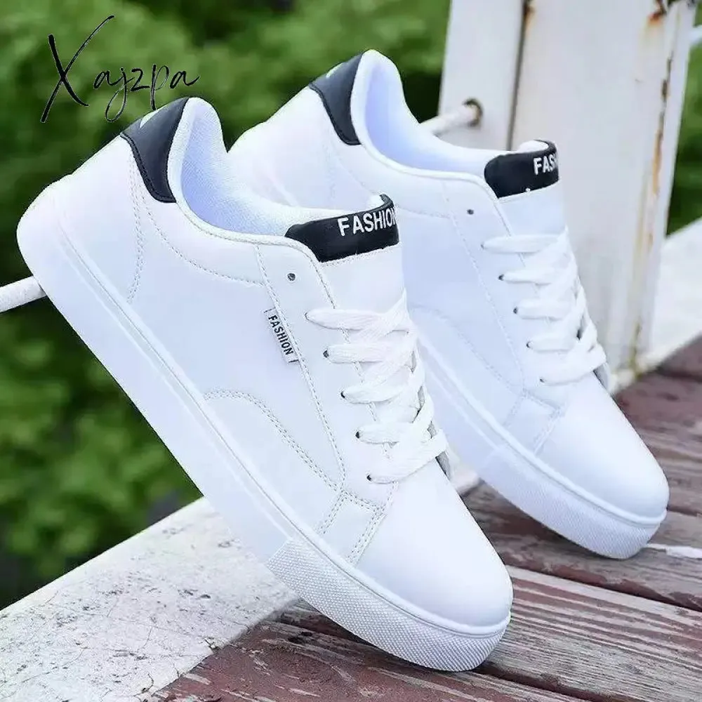 Xajzpa - Men Casual Shoes Lightweight Breathable Men White Shoes Flat Lace-Up Men Skateboarding Sneakers Business Travel Tenis Masculino