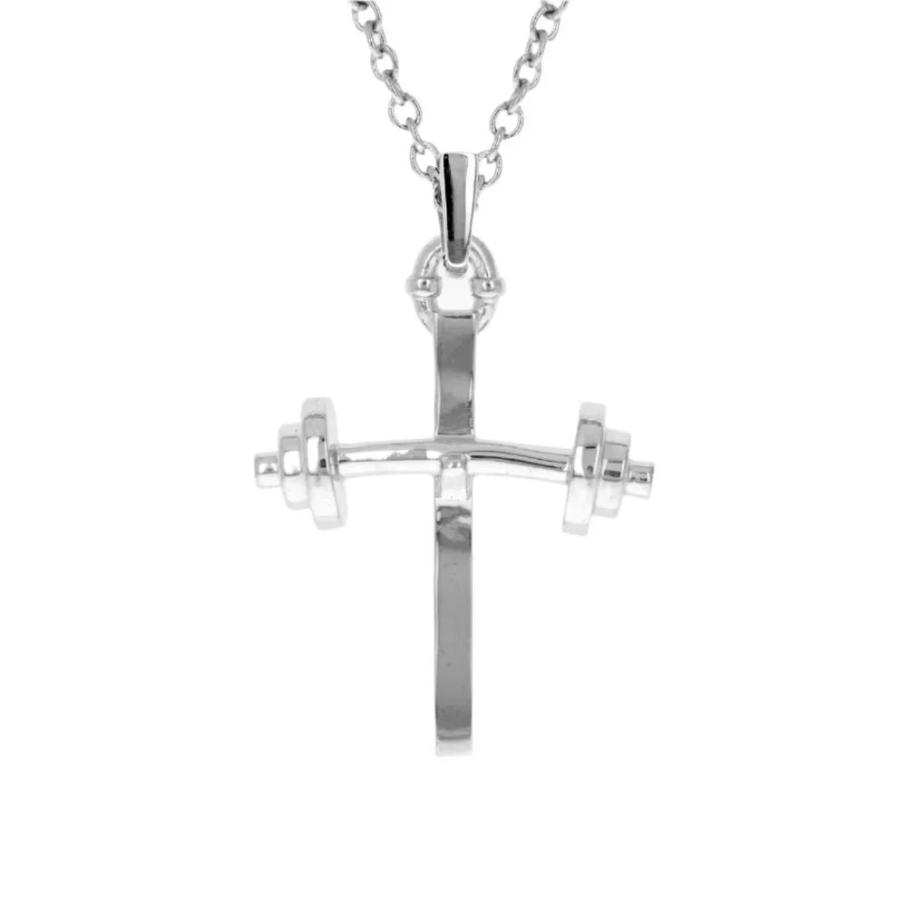 Youth Barbell Cross Necklace | Gold